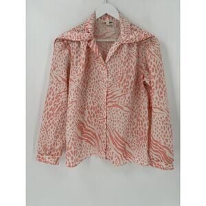 Inseparables Vintage Blouse Womens 12 Pink White Leopard Animal Print Pussybow